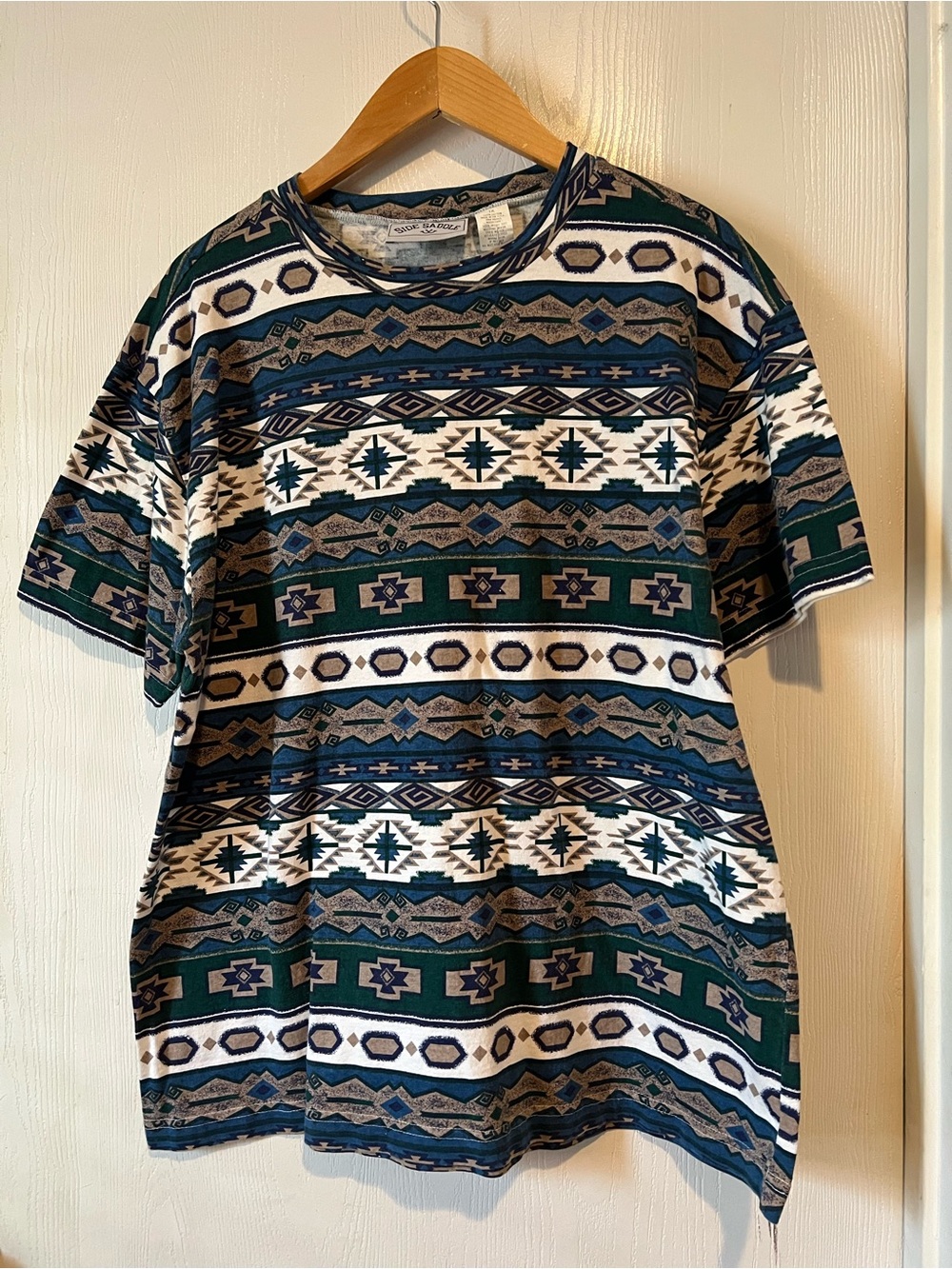 Vintage Side Saddle Southwestern T Shirt Made USA Aztec Men Sz 1X